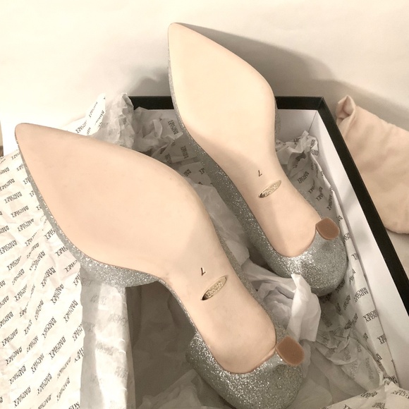 Badgley Mischka Fabia II Kitten Heels Crystal Buckle Pointed Toe Silver Shoes 7 - Picture 10 of 16